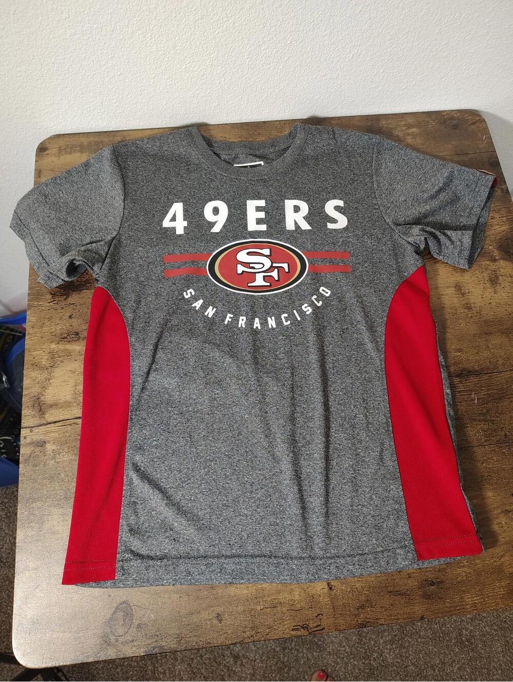 Youth M Footbal NFL team Apperal 49ers San Francisco athletic T shirt Gray red